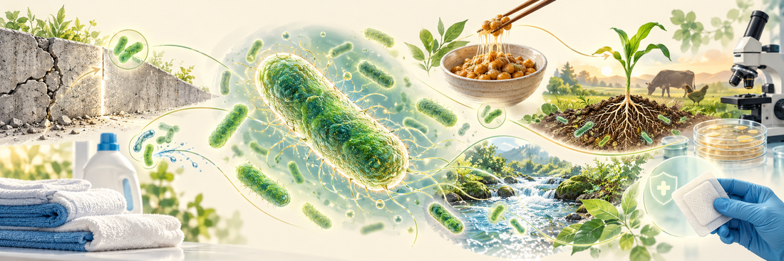 Picture that includes many of the different ways in which Bacillus subtilis helps our word